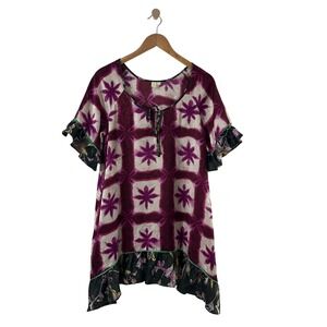 E By Eloise Anthropologie Purple Tie Dye Floral Ruffle Mini Dress Womens S Boho